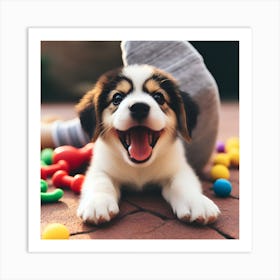 Puppy Playing With Toys Art Print