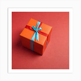 Gift Box On Red Background Art Print