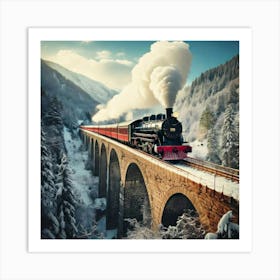 Firefly Vintage Winter Travel Poster Of A Steam Train On A Snowy Viaduct 40114 (2) Art Print