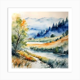 Watercolor Landscape Painting 1 Art Print