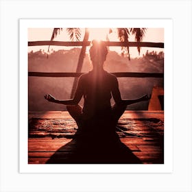 Silhouette Of Woman Meditating Art Print