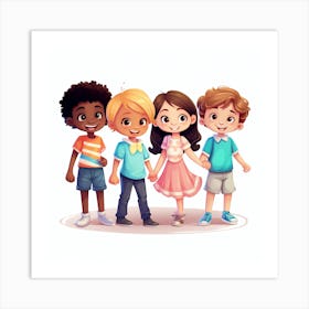 Cartoon Kids Holding Hands Art Print