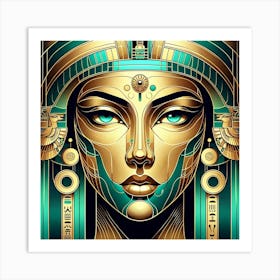 Cleopatra Egyptian Egypt Woman Queen Pharaoh Portrait Gold Pyramids Goddess Face Headdress Artdeco Hieroglyphics Hieroglyphs Ancient Ankh Horus Sphinx Culture Art Print