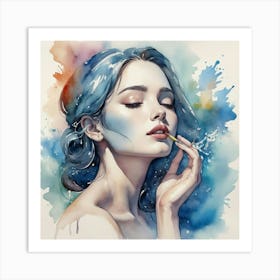 Watercolor Of A Girl With Blue Hair 1 Art Print