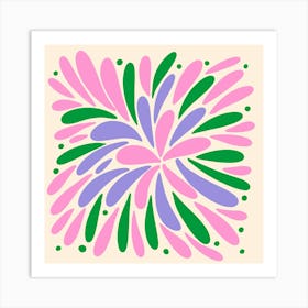 Floral Burst pink, violet and green Art Print