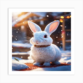 White Rabbit In The Snow Art Print