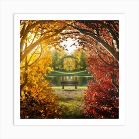 Autumn Park With Bench Art Print