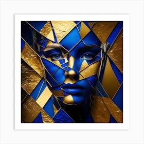 Abstract Woman With Blue And Gold Face Art Print