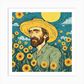 Van Gogh Sunflowers Landscape Art Print