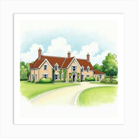 Watercolor View Of The Hothfield Place In Kent, Featuring Its Picturesque Design And Serene Setting Art Print