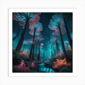 Forest At Night Paintings Art Print Art Print