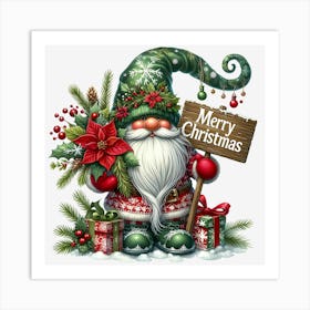 Merry Christmas Gnome Art Print