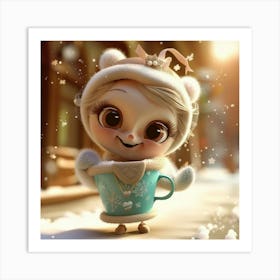 Funny Girl Coffee Cup Character Art Print