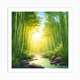 A Stream In A Bamboo Forest At Sun Rise Square Composition 262 Art Print