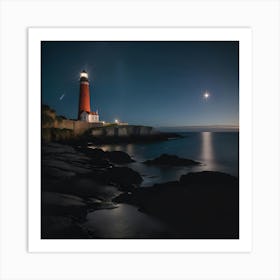 Lighthouse At Night Art Print