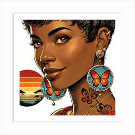 Black Beauty with Butterfly Earrings Art Print