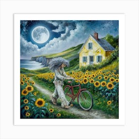 Moonlit Bohemia Whimsical Painting Of A Serene Night Scene (4) Art Print