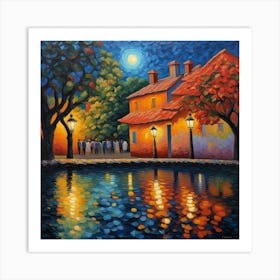 Night By The Pond Art Print