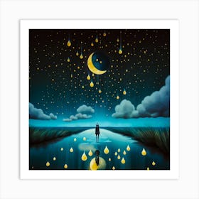glowing Moon And Rain at night Art Print