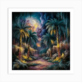 Palm Trees At Night 2 Art Print