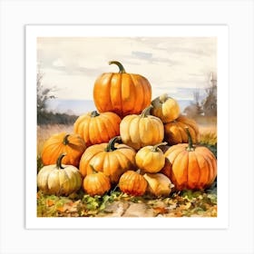 Group Of Pumpkins In Watercolour Illustration 2 Art Print