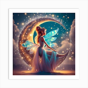 Fairy On The Moon Art Print