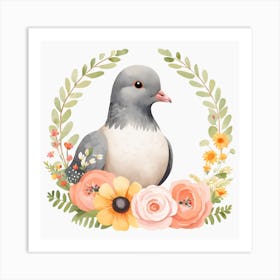 Floral Baby Pigeon Nursery Illustration (20) Art Print