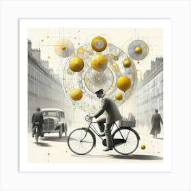 Old Paris Cyclist And Road Creative Illustration Art Print