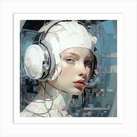 Futuristic Girl With Headphones Art Print