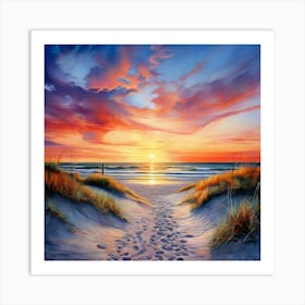 Watercolor Landscape Port Aransas Beach Sunset Art Print