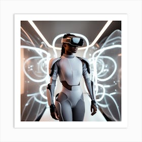 Futuristic Woman In Vr Headset 4 Art Print