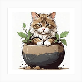 Cat In A Pot Art Print