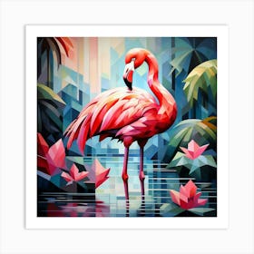 Cubism Art, Flamingo 2 Art Print