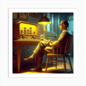 Man In A Chair with Radio Art Print