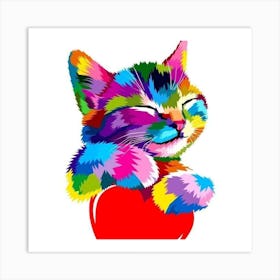 Colorful Cat With Heart Art Print