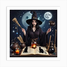 Witch With Broom 1 Art Print