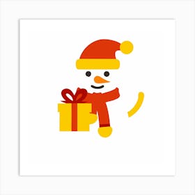 Snowman With Gift Art Print