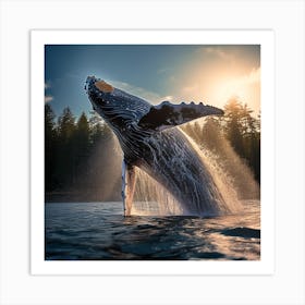 Humpback Whale Jumping Out Of The Water Art Print