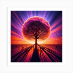 Full Moon With Tree Art Print