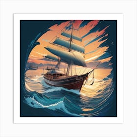 Dreamshaper V7 Clipart Design Painting Of A Boat On The Sea A 0 Art Print