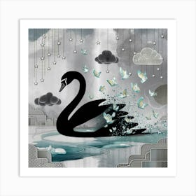 Swans And Butterflies Art Print