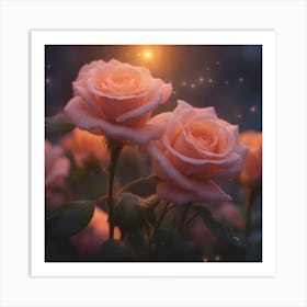 Roses At Night Art Print