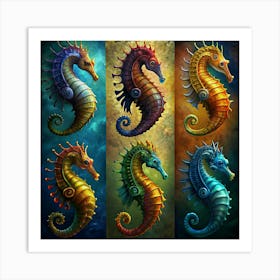 Six Colorful Seahorses Art Print