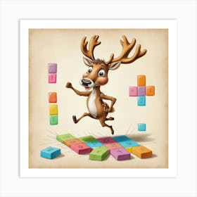 Deer Jumping Over Blocks Art Print