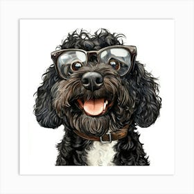 Whimsical Image Of A Funny Portuguese Water Dog Dog With 2 Art Print