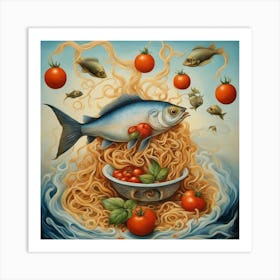 Fish _ Tomatoes And Spagethy  Art Print