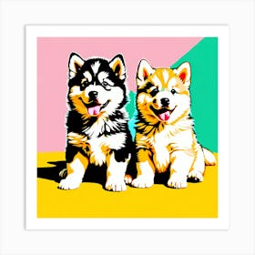 Alaskan Malamute Pups, This Contemporary art brings POP Art and Flat Vector Art Together, Colorful Art, Animal Art, Home Decor, Kids Room Decor, Puppy Bank - 146th Art Print