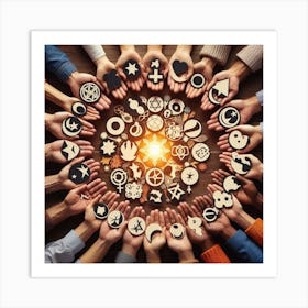 Group Of People Holding Symbols Art Print