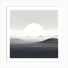 Abstract Landscape, Wavy Wave, black and white design with attracting art , wall art , tails design Generate An Abstract Design With Soft Curved Lines In Neutral Tones Emphasizing Simplicity Art Print