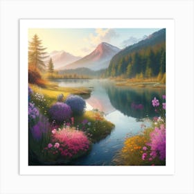 Flowers By The Lake Art Print